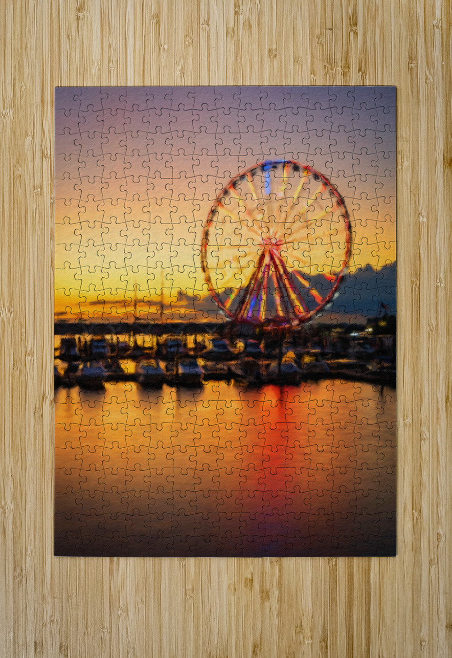 Impressionistic view of Ferris wheel at National Harbor at sunse Steve Heap Puzzle printing