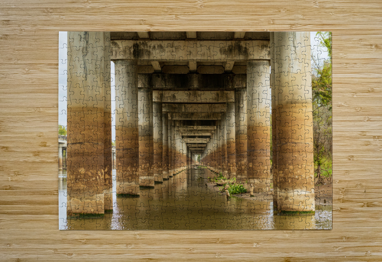 Supporting pillars of I-10 bridge above Atchafalaya basin in Lou Steve Heap Puzzle printing
