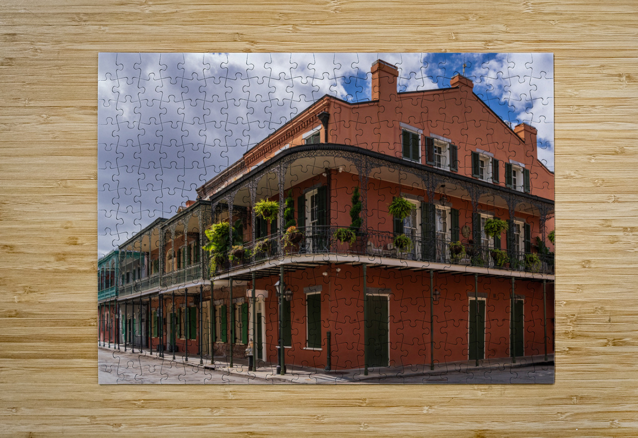 Traditional wrought iron balcony on ochre New Orleans house Steve Heap Puzzle printing