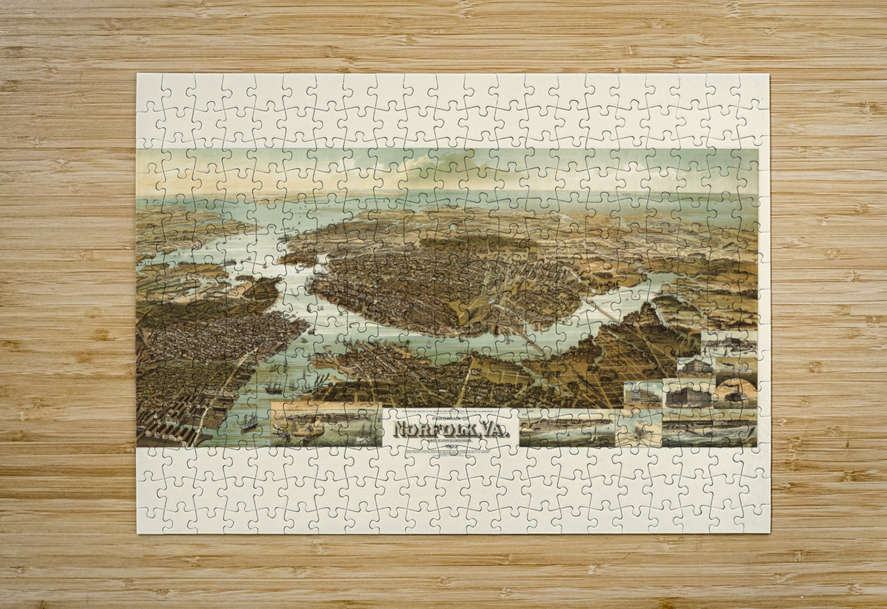 Restored birds eye panorama of Norfolk VA in 1892  Steve Heap Puzzle printing