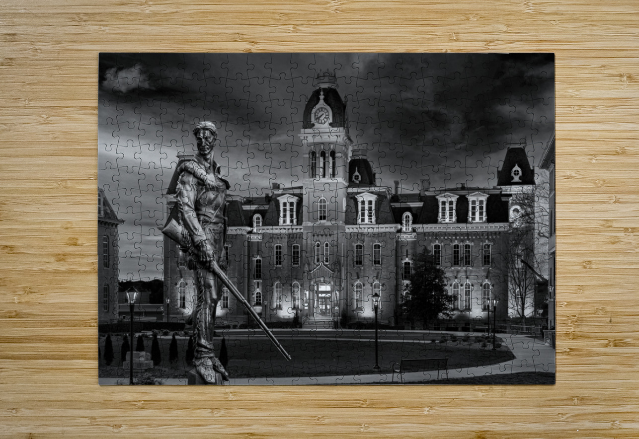 BW Mountaineer statue in front of Woodburn Hall at WVU Steve Heap Puzzle printing