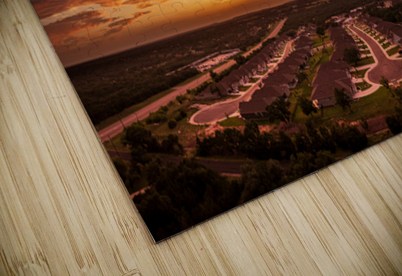 Dramatic sunset seen from drone over Georgetown Texas residentia Steve Heap Puzzle