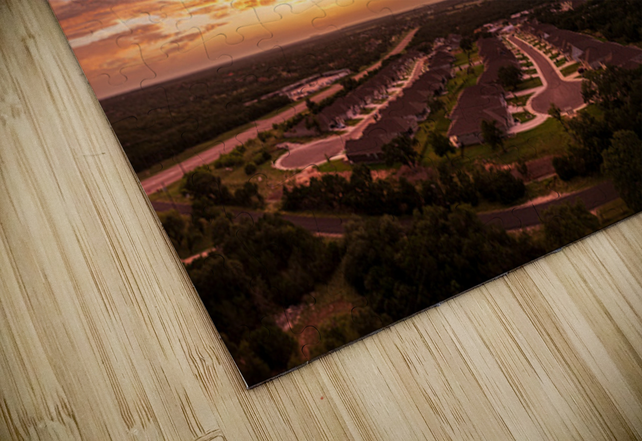 Dramatic sunset seen from drone over Georgetown Texas residentia Steve Heap Puzzle