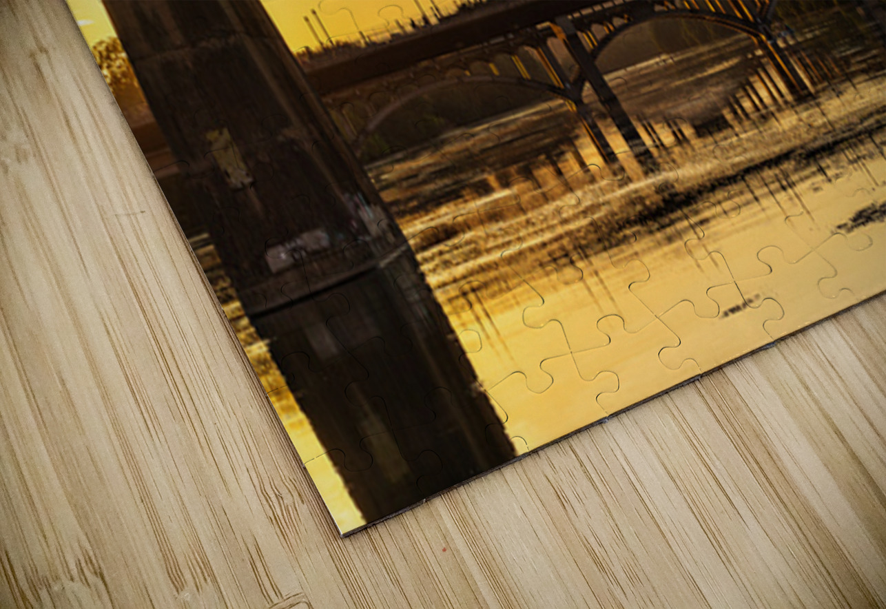 Bridges behind the railroad bridge in Austin at sunset Steve Heap Puzzle