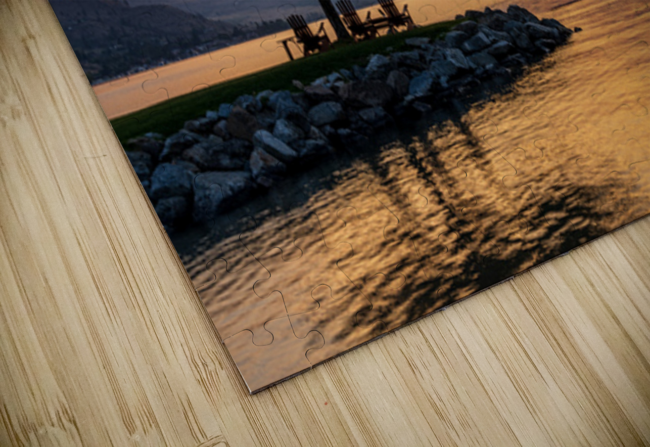 Sunset over Lake Chelan with silhouette of tree and chairs for r Steve Heap Puzzle