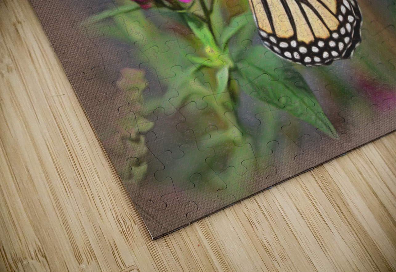 Crayon drawing of beautiful Monarch butterfly feeding in garden Steve Heap Puzzle