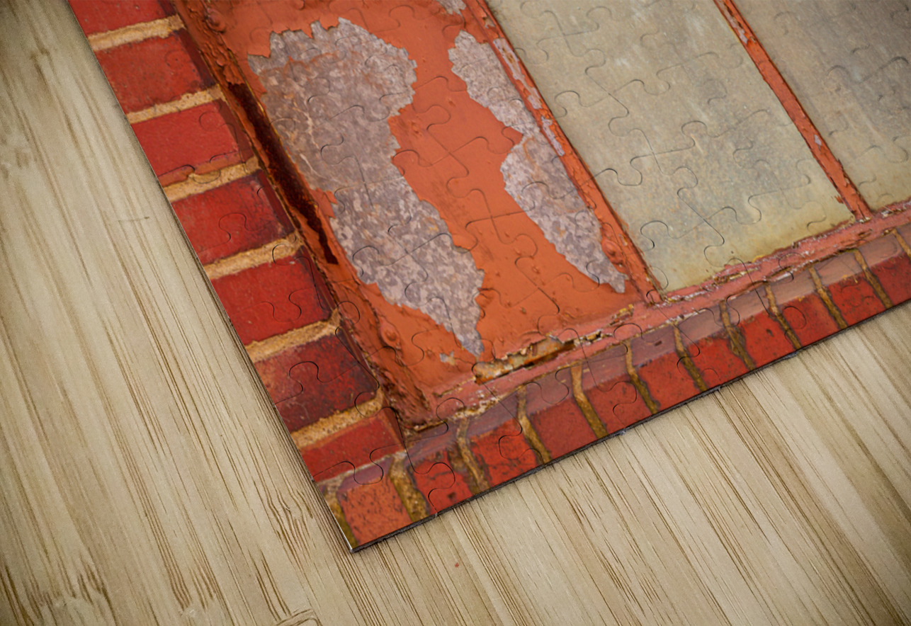 Old rusty window in warehouse painted red and orange Steve Heap Puzzle