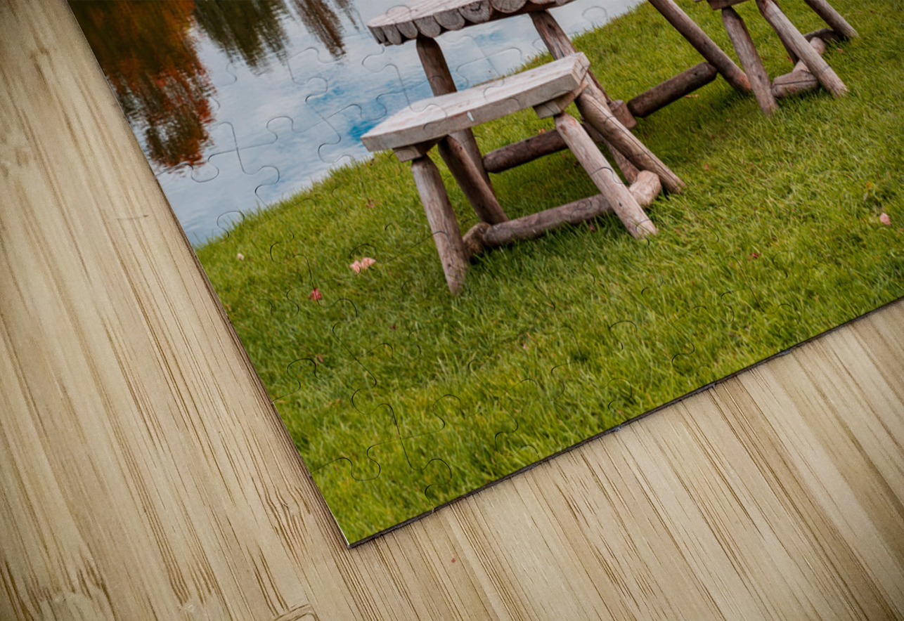 Wooden table and stools by Silver Lake Vermont Steve Heap Puzzle
