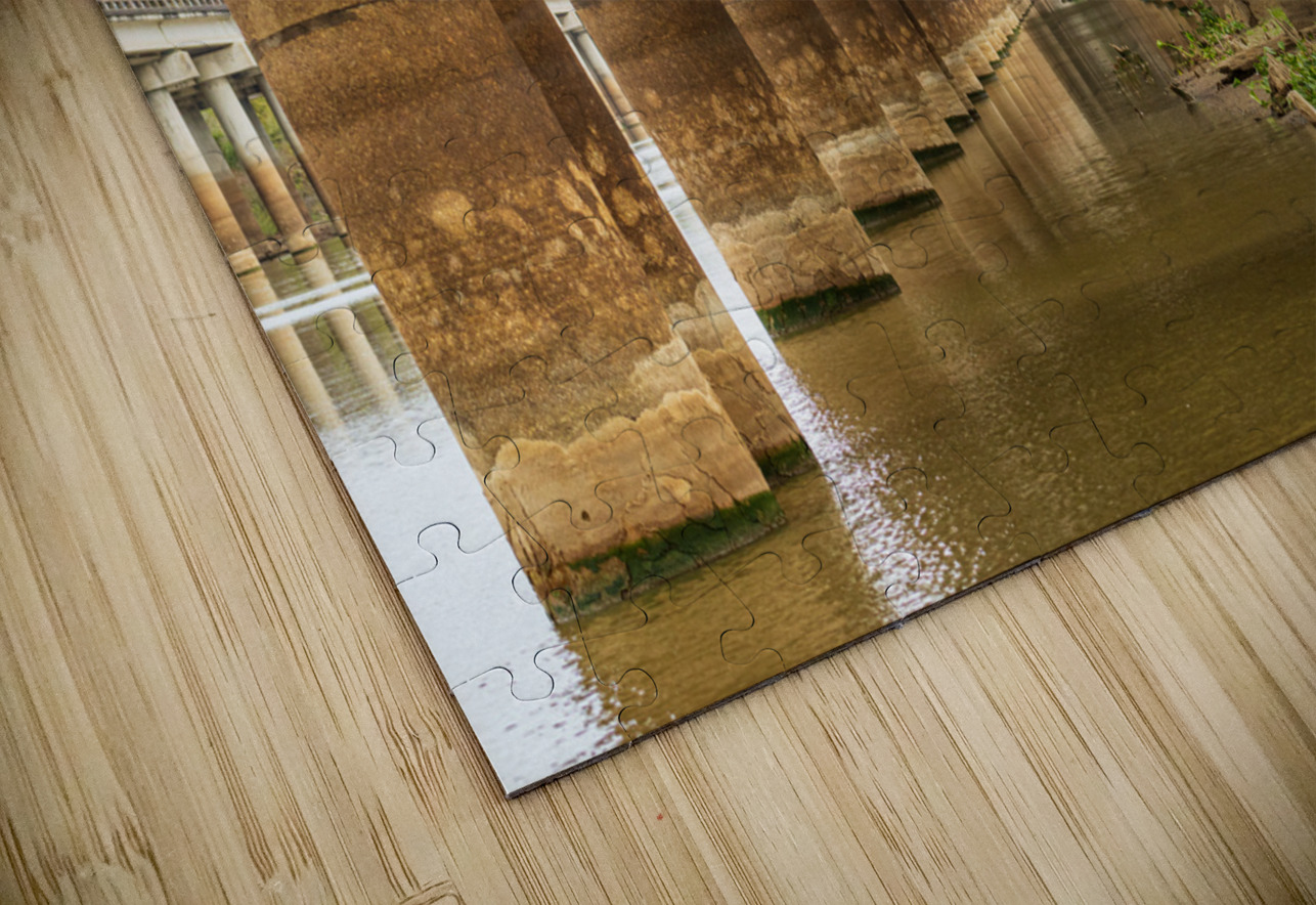 Supporting pillars of I-10 bridge above Atchafalaya basin in Lou Steve Heap Puzzle