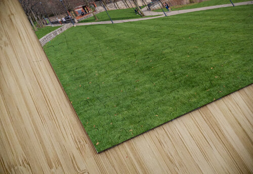 Columbus Ohio waterfront skyline behind railroad truss bridge Steve Heap puzzle