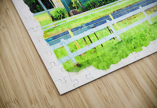 Waioli Huiia Church stands in Hanalei Kauai in watercolor Steve Heap puzzle