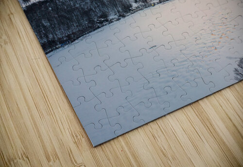 Aerial sunrise over frozen Cheat Lake Morgantown Steve Heap puzzle