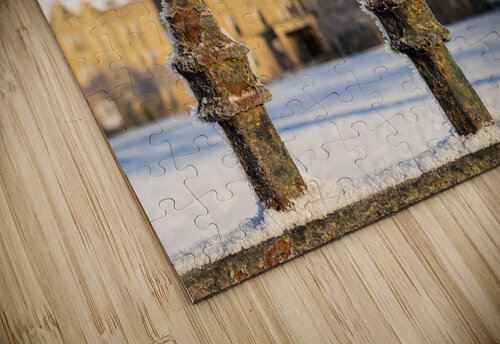 Railings in snow outside Lunatic Asylum Steve Heap puzzle