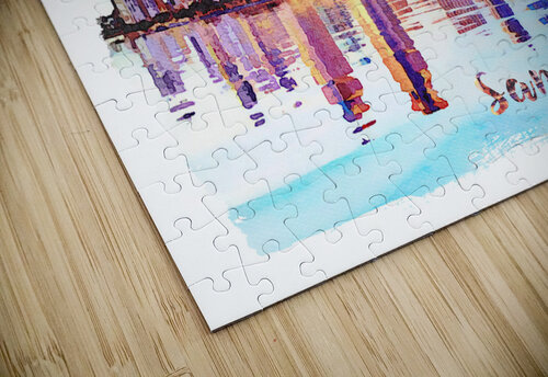 Watercolor painting of San Diego Skyline at sunset from Coronado Steve Heap puzzle