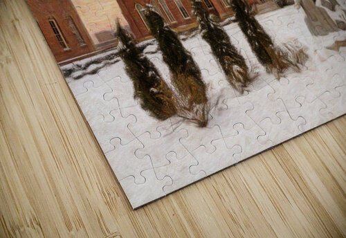 Pastel Mountaineer statue against Woodburn Hall Steve Heap puzzle