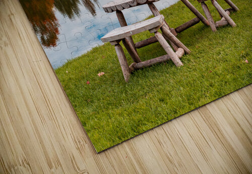 Wooden table and stools by Silver Lake Vermont Steve Heap puzzle
