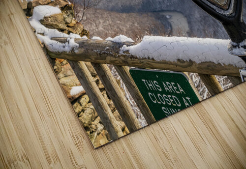 Binoculars on Coopers Rock overlook on snowy day Steve Heap puzzle