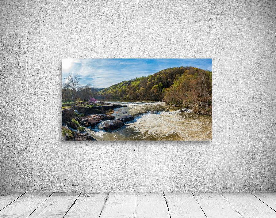 Panorama of flooded Valley Falls on a bright spring morning Wall Preview