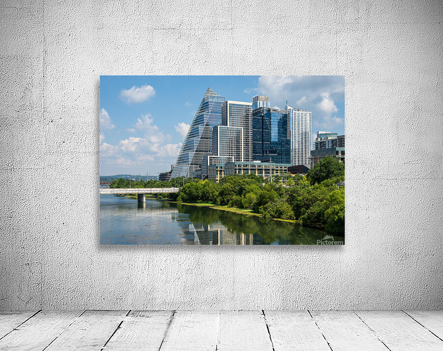 Cityscape of apartments in Austin Texas across Lady Bird Lake Wall Preview