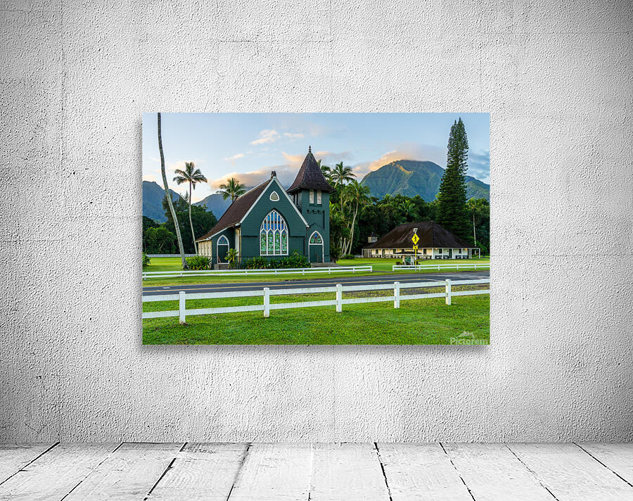 Waioli Huiia Church stands in Hanalei Kauai at sunrise Wall Preview