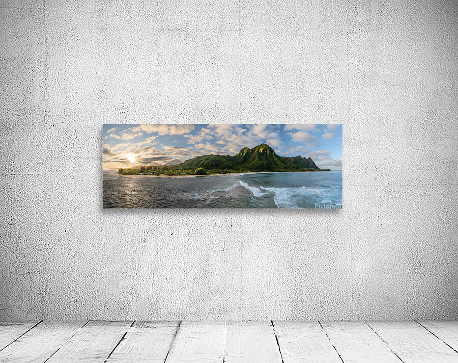Panorama of Tunnels Beach at sunset in Kauai Hawaii with st Wall Preview
