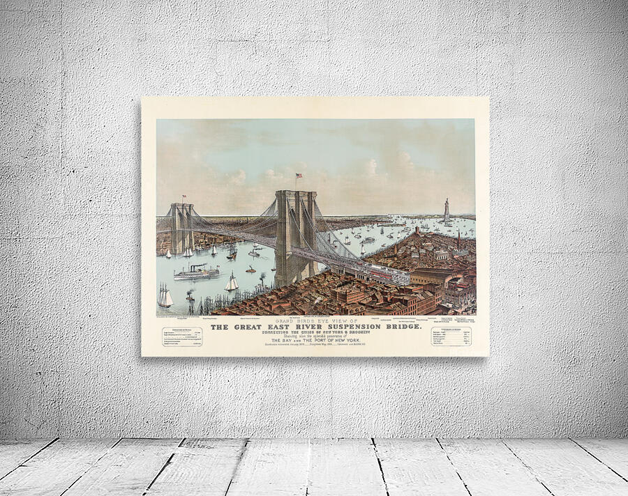 Restored 1892 engraving of Brooklyn Bridge in NYC Wall Preview