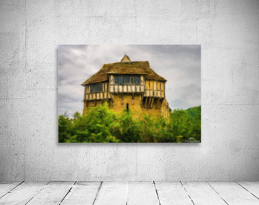 Oil painting of the 13th Century fortified manor house in Shrops Wall Preview