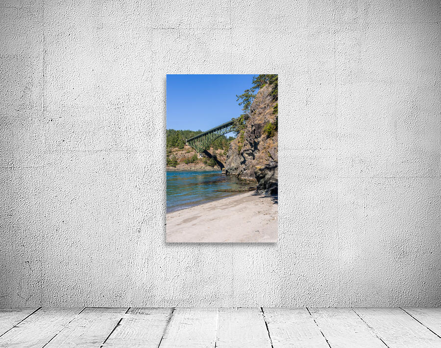 Turbulent water of Deception Pass under historic cantilevered br Wall Preview