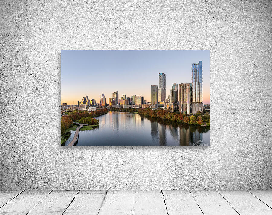 Water level view of downtown Austin Skyline from Lady Bird Lake Wall Preview