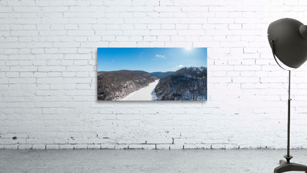 Aerial view up the frozen Cheat River in Morgantown WV Wall Preview