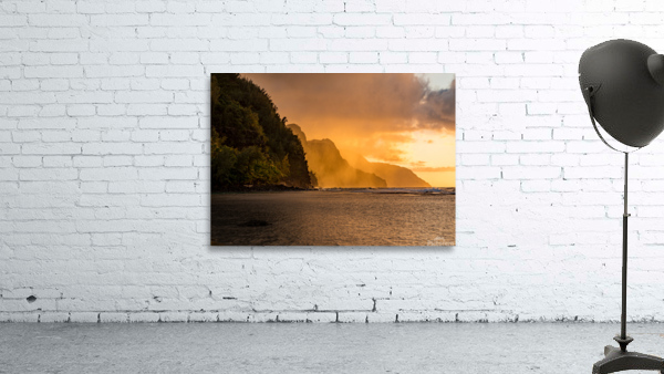 Sunset over the receding mountains of the Na Pali coast of Kauai Wall Preview
