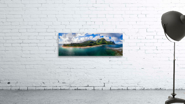 Aerial drone panorama of Tunnels Beach Kauai Hawaii Wall Preview