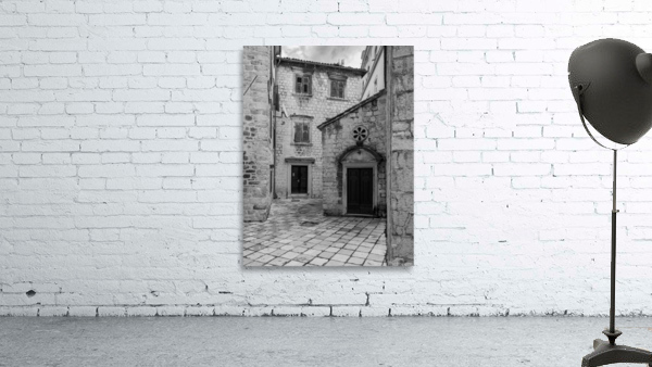 Narrow streets in Kotor in black and white Wall Preview