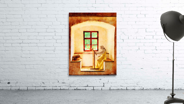 Water color of woman working on embroidery Wall Preview