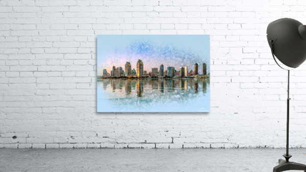Sketch of San Diego Skyline at sunset  Wall Preview