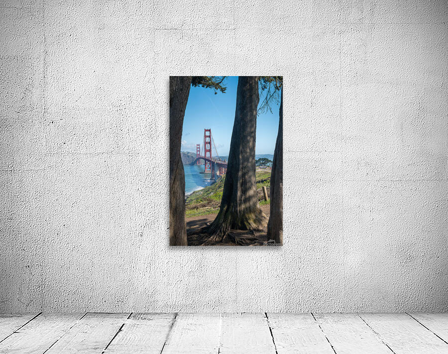 Golden Gate Bridge and tree trunks Wall Preview