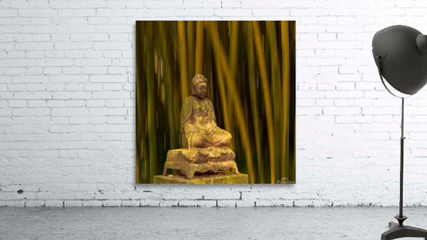 Buddha statue in bamboo forest Wall Preview