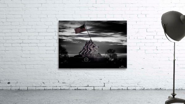 B&W image of Iwo Jima Memorial at dawn  Wall Preview
