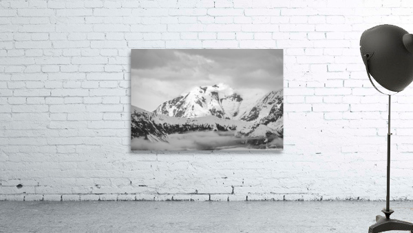 Black and white view of the mountains above Hubbard Glacier Wall Preview