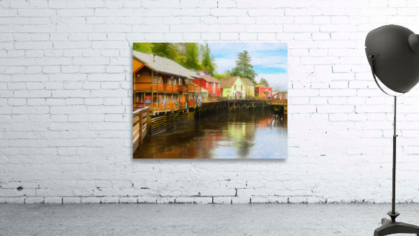 Painting of Creek Street wharf in Ketchikan Alaska Wall Preview