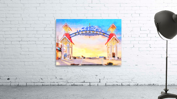 Water color of Ocean City boardwalk at sunrise Wall Preview