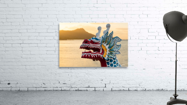 Dragon head carving on Hawaiian canoe in Oahu Wall Preview