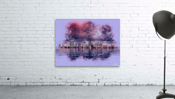 Dawn view of Miami Skyline reflected in water Wall Preview