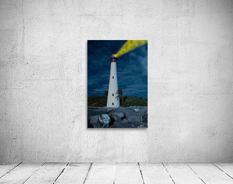 Cape Florida lighthouse in Bill Baggs at night with lights Wall Preview