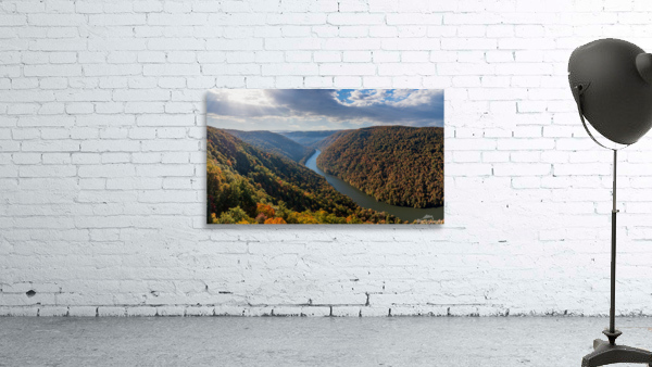  Dramatic sunrise over Cheat River in West Virginia with fall colors Wall Preview