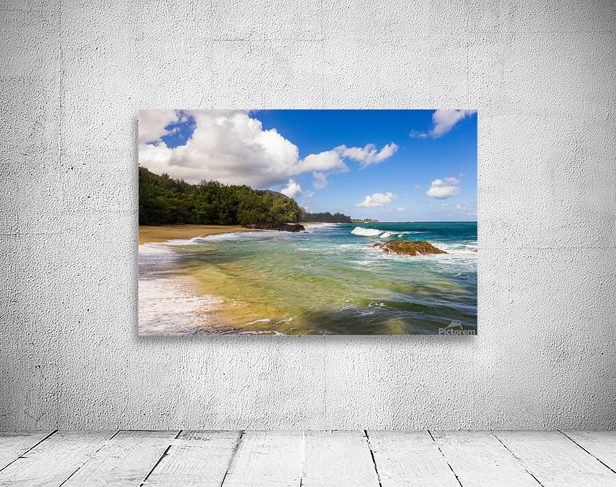 Aerial drone shot of Lumahai Beach on the north shore of Kauai i Wall Preview