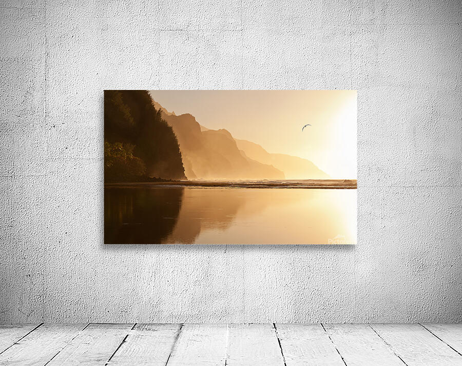 Misty sunset on Na Pali coastline Wall Preview