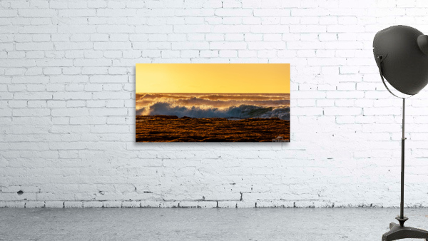 Setting sun lights crashing waves Wall Preview