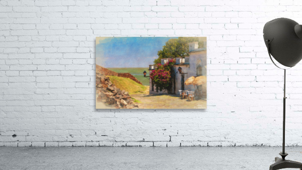 Oil painting of cobbled street in Colonia del Sacramento Wall Preview