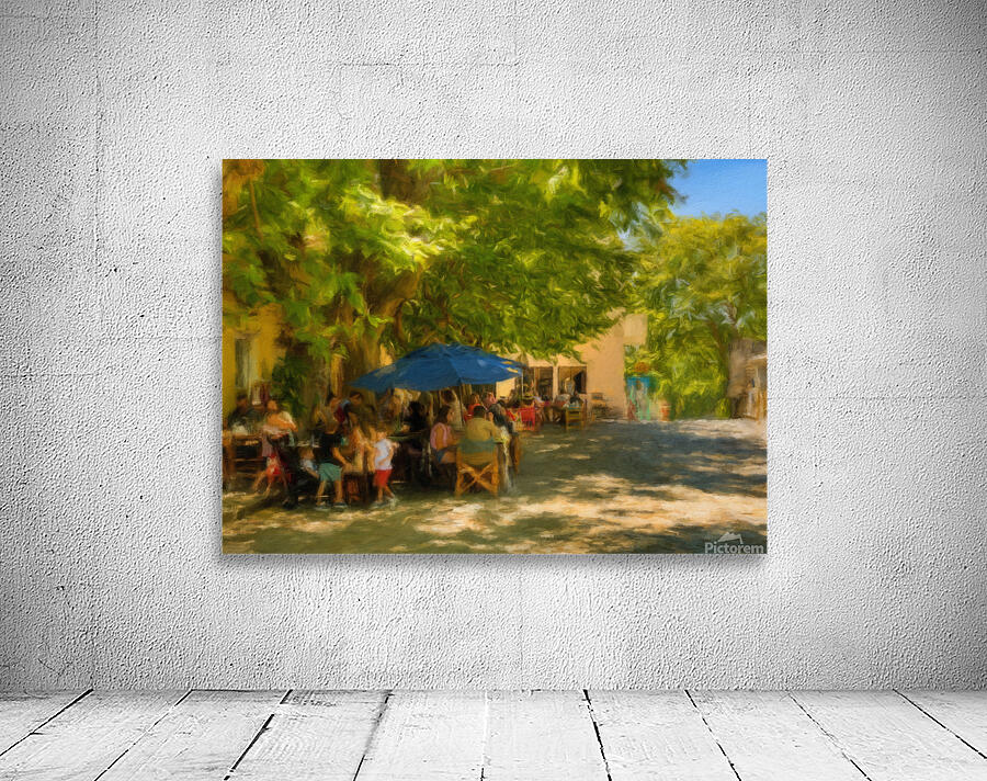 Oil painting of town square cafe in Colonia del Sacramento Wall Preview
